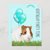 ギニアピググリーンブルーバルーンカスタム誕生日 招待状 (正面/裏面)