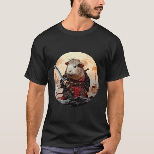 ギニアピグサムライおもしろいペットカターナ Tシャツ (正面)