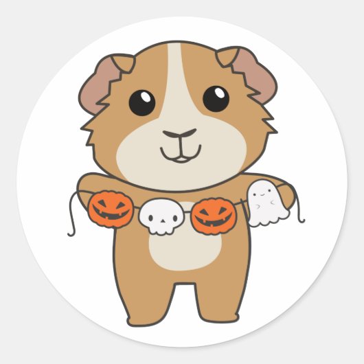 ギニアピグハッピーハローウィンカボチャの衣装クラシック ラウンドシール (正面)