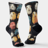 ギニアピグハムスターチョークスケッチパターンブラック ソックス (傾斜あり)