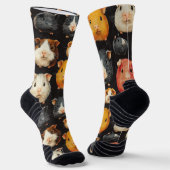 ギニアピグハムスターチョークスケッチパターンブラック ソックス (傾斜あり)