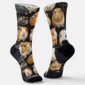 ギニアピグハムスターチョークスケッチパターンブラック ソックス (傾斜あり)