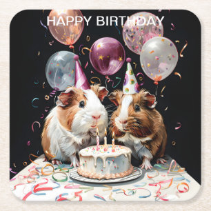 ギニアピグバースデーパーティー誕生日 スクエアペーパーコースター