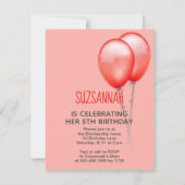 ギニアピグレッドバルーンカスタム誕生日 招待状 (裏面)