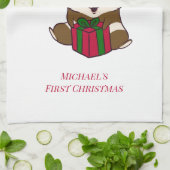 ギニアピグ初めてのクリスマスズホリデーパーソナライズされた キッチンタオル (折り畳み)