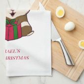 ギニアピグ初めてのクリスマスズホリデーパーソナライズされた キッチンタオル (四つ折り)