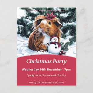 ギニアピッグと雪だるまクリスマスパーティー インビテーションポストカード