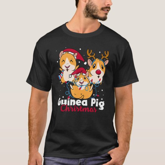 ギニアピッグクリスマスグラフィック動物愛好家ペットオーニュ Tシャツ (正面)
