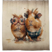 ギニアピッグペットかわいいカップルの水色アートバスルーム シャワーカーテン (正面)