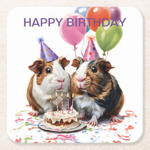 ギニアピッグ誕生日パーティースクエア スクエアペーパーコースター