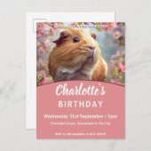 ギニアピッグ&さくらんぼブロッサムバースデーパーティー インビテーションポストカード (正面/裏面)