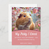 ギニアピッグ&春ブロッサムパーティー/イベント インビテーションポストカード (正面/裏面)