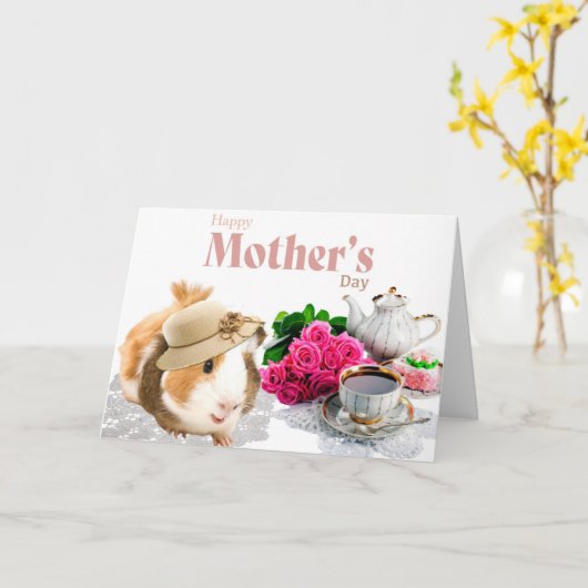 ギニアファンシーピグ茶パーティー母の日 カード (黄色い花)