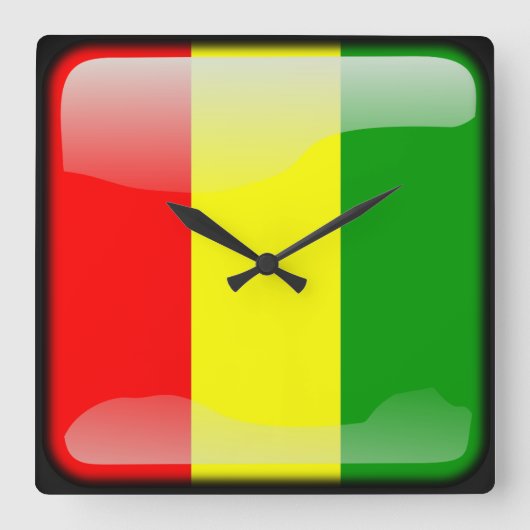 ギニア国旗 スクエア壁時計 (正面)