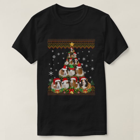 ギニア豚おもしろいのクリスマスの醜いセーターのクリスマス Tシャツ (デザイン正面)