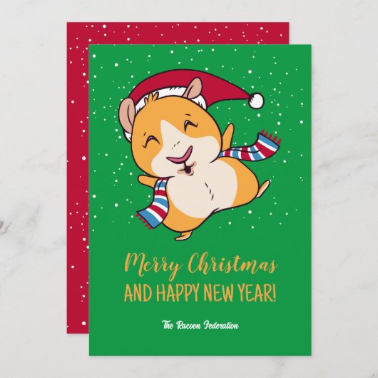 ギニア豚おもしろい冬ホリデーメリークリスマス シーズンカード (正面/裏面)