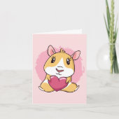 ギニア豚とピンクのハートバレンタインデー カード (正面)
