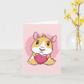 ギニア豚とピンクのハートバレンタインデー カード (黄色い花)