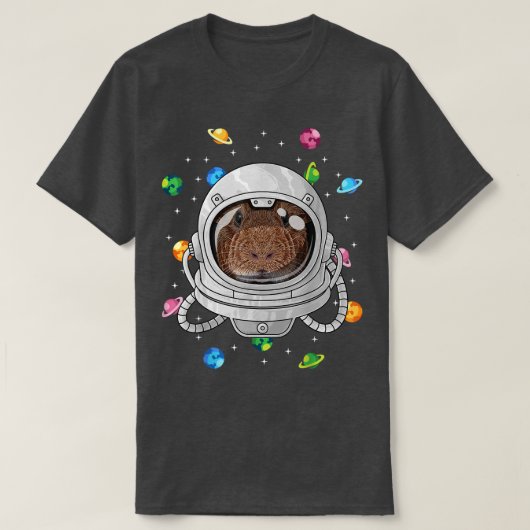 ギニア豚の宇宙飛行士の動物深いイン宇宙宇宙U Tシャツ (デザイン正面)