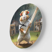 ギニア豚クリケット帽：白い服を着た ラージ壁時計 (傾斜)