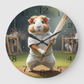 ギニア豚クリケット帽：白い服を着た ラージ壁時計 (正面)