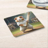 ギニア豚クリケット：白い服 スクエアペーパーコースター (アングル)
