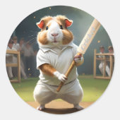 ギニア豚クリケット：白い服 ラウンドシール (正面)