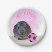 ギニア豚ピンクサッカーボールカスタム誕生日パーティー ペーパープレート (正面)