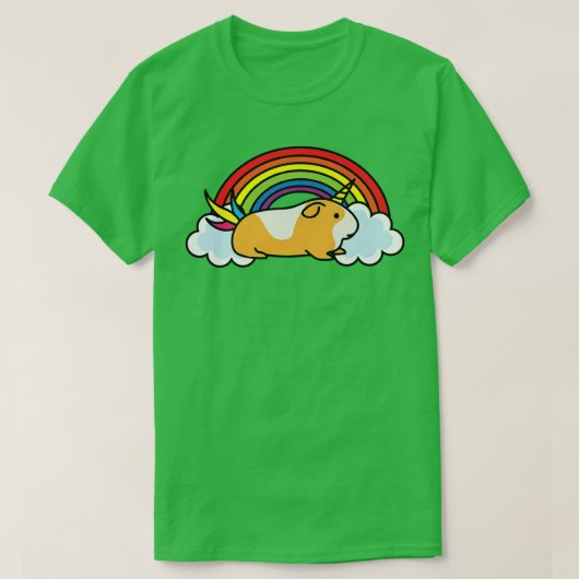 ギニア豚ユニコーンレインボークラウドハッピー前向きF Tシャツ (デザイン正面)