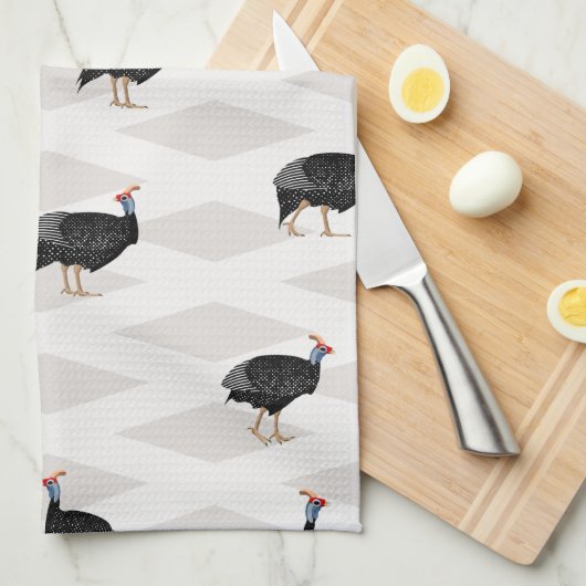 ギニア鳥の鳥のパターン幾何学的 キッチンタオル (四つ折り)