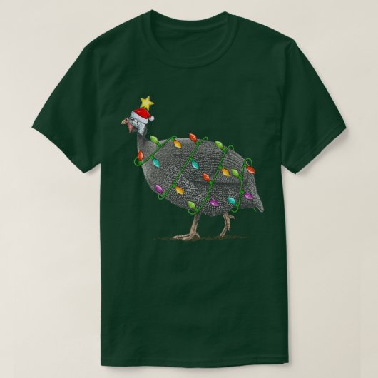 ギニア鳥照明クリスマスツリーサンタギニア鳥C Tシャツ (デザイン正面)