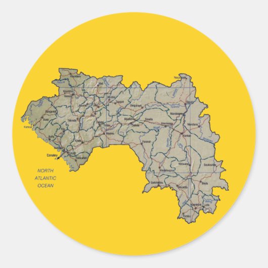 ギニア・コナクリ地図ステッカー ラウンドシール (正面)