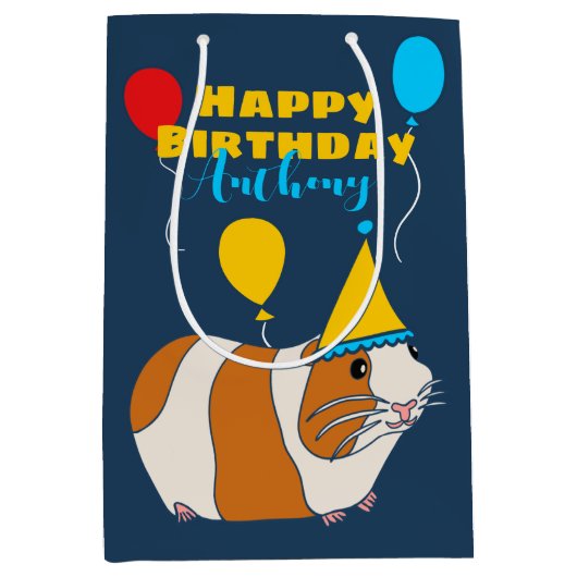 ギニパーソナライズされたンピグ誕生日 ミディアムペーパーバッグ (正面)