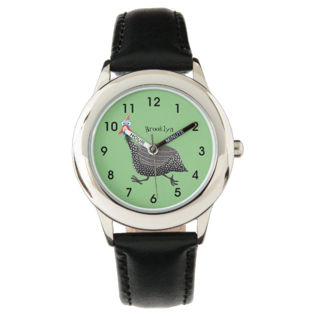 ギニーおもしろいフクロウの鳥のイラストレーション 腕時計 (正面)