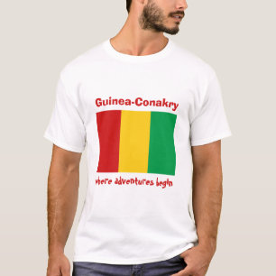 ギニーコナクリの旗 + 地図 + 文字のTシャツ Tシャツ