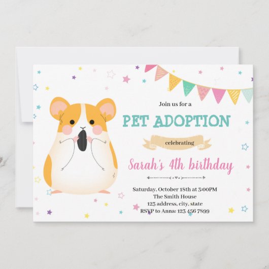 ギニーピグハムスターペット招待 招待状 (正面)