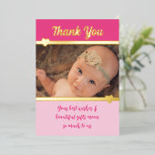 ギフトありがとう新生児ピンク金ゴールドフォイルカード 箔招待状 (立ち正面)