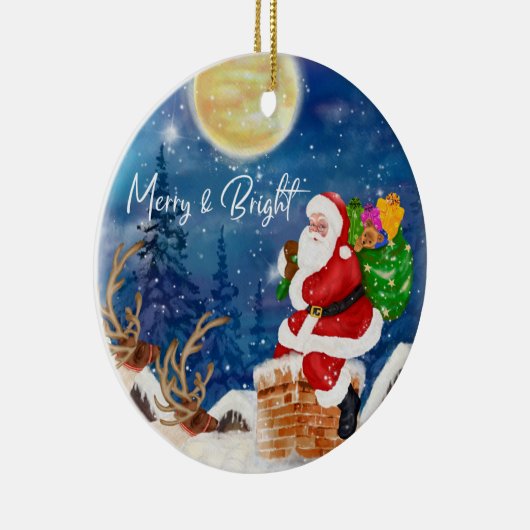 ギフトおもしろいの袋を持つクリスマス・サンタクロース セラミックオーナメント (右)