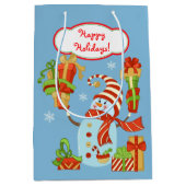 ギフトおもしろいパッケージの雪だるまクリスマス ミディアムペーパーバッグ (正面)