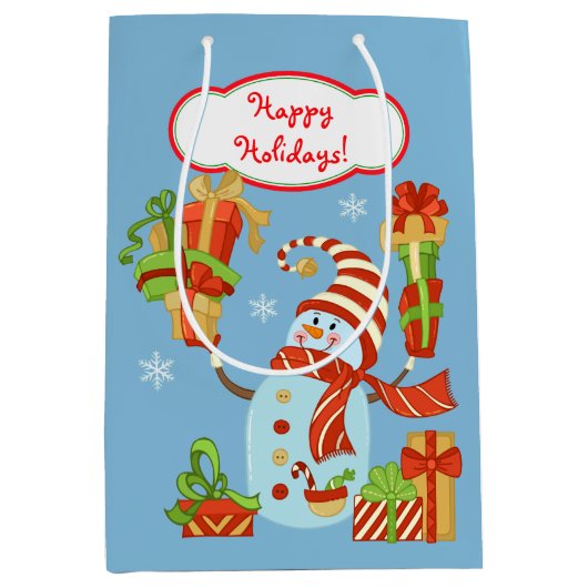 ギフトおもしろいパッケージの雪だるまクリスマス ミディアムペーパーバッグ (正面)