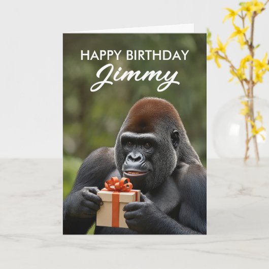 ギフトおもしろい誕生日を持つ黒ゴリラ カード (黄色い花)
