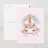 ギフトかわいらしに選ガーリー択されたPink Unicornフローラ ポストカード (正面/裏面)