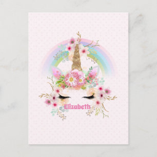 ギフトかわいらしに選ガーリー択されたPink Unicornフローラ ポストカード
