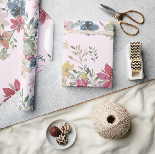 ギフトかわいらし畑の花ピンク ラッピングペーパー (クラフト)