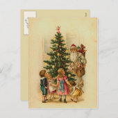 ギフトが付いているサンタ-ヴィンテージのクリスマスの挨拶状 シーズンポストカード (正面/裏面)