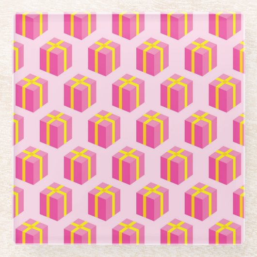 ギフトが付いている背景 ガラスコースター (正面)