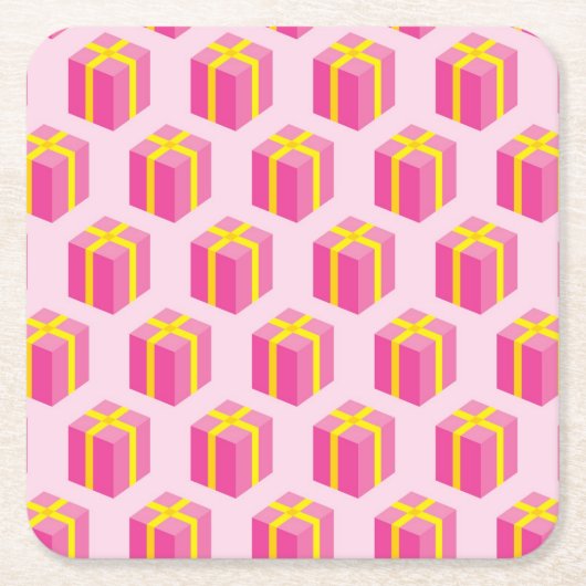 ギフトが付いている背景 スクエアペーパーコースター (正面)