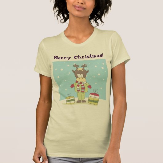 ギフトが付いている雪のクリスマスのトナカイ Tシャツ (正面)