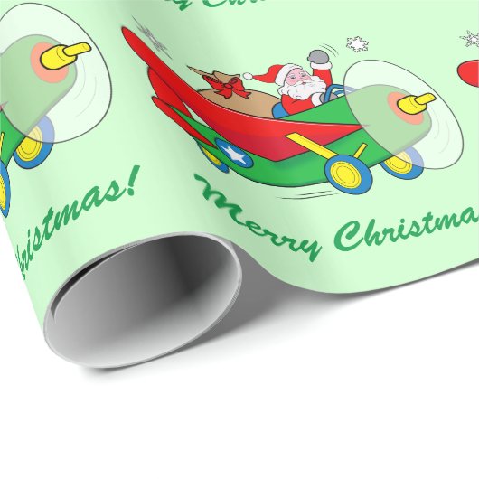 ギフトで満ちている飛行機を飛ばしているサンタクロース ラッピングペーパー (ロールコーナー)