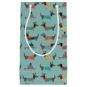 ギフトとそりパターン付きホリデーダックスシャンド スモールペーパーバッグ (正面)